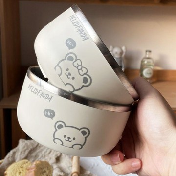 🚀賣場新品🚀304碗兒童吃飯碗家用防摔防燙寶寶卡通碗雙層加厚隔熱湯碗