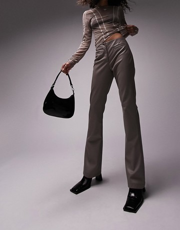 Topshop faux leather clean flared trouser with welt pockets in grey