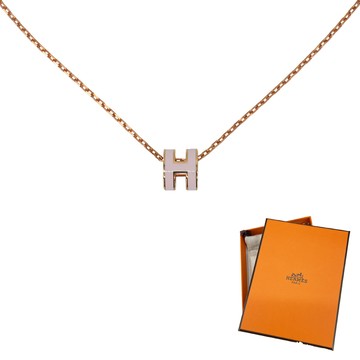 Hermes Mini Pop H 立體橢圓簍空項鍊(粉/玫瑰金)