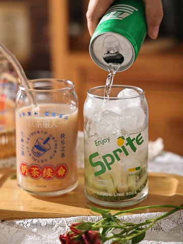 小樂原創可樂杯玻璃水杯子 奶茶續命吸管杯牛奶杯 無限續杯啤酒杯