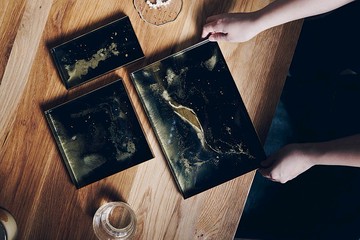 33Creations 鑽瓷樹脂 | 四角金屬拉絲托盤 | 黑金