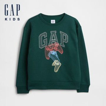 【GAP】兒童寬鬆版Gap Logo大學T-綠色(915798)