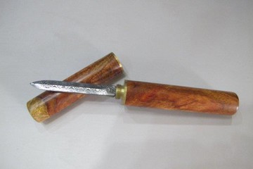 藏風普洱}頂級花梨癭木茶鑽+大馬士革鋼 雙喜色澤 茶針 普洱茶刀凸/單支起標-Misaki精品