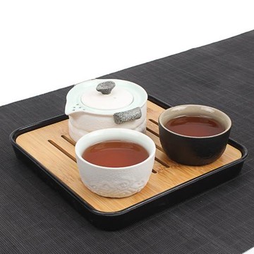 鵬辰新日式新款黑白2人一壺二杯快客陶瓷整套戶外便攜旅行包套裝