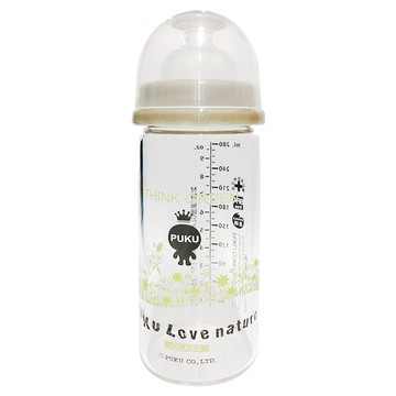 PUKU 藍色企鵝 自然晶透寬口玻璃奶瓶  透明色  280ml  1個