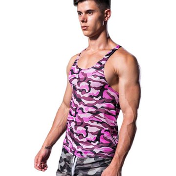 夏季男士工字背心 絲滑網孔運動無袖迷彩修身健身打底背心