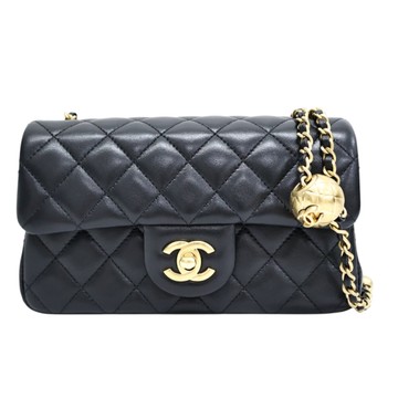 CHANEL 香奈兒 黑色 菱格紋 羊皮 Mini Coco 鍊帶肩背包 金釦 【二手名牌BRAND OFF】