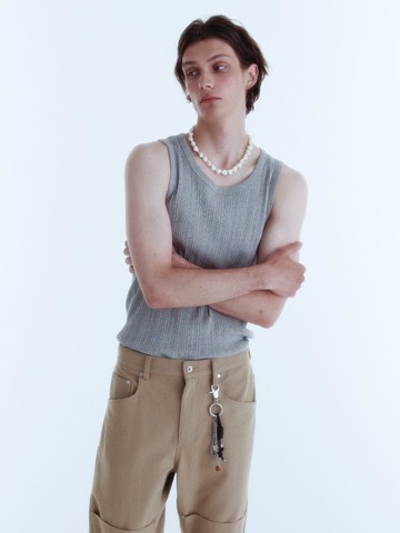 Wale Cotton Sleeveless Top [Gray]