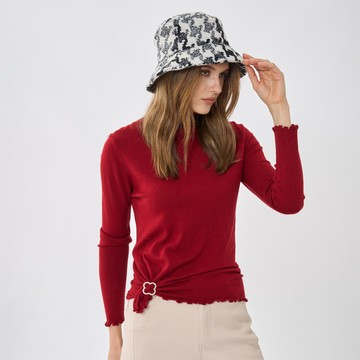 CLL巧玲瓏 蝴蝶結木耳邊針織上衣(紅色) 5438219