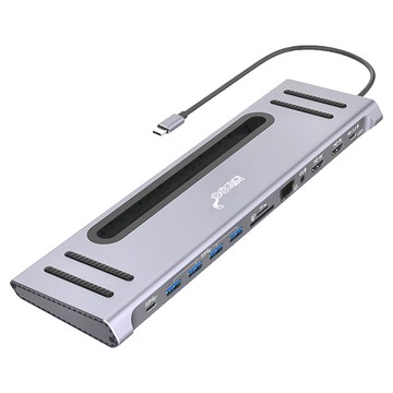 Mr.OC 橘貓先生 12合1多功能筆電底座 TC轉HDMI/TF/SD/RJ45/USB 3.0 170 x 88 x 25mm 127g  太空灰  1個
