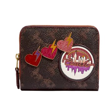 COACH - 愛心拉鍊短夾 (咖啡紅)