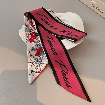 字母長條絲巾蝴蝶結發帶女新款法式復古高級感綁發頭繩細飄帶頭飾