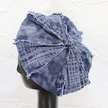Aman手作牛仔流浪感不收邊拼接貝蕾帽