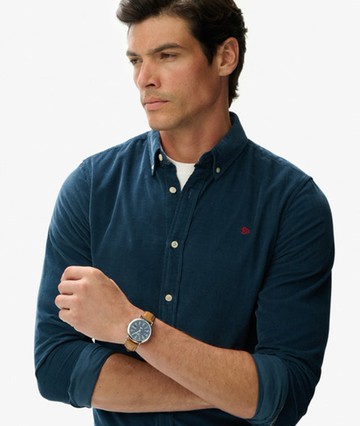 Superdry Men's Classic Needle Cord Shirt Blue Size: M