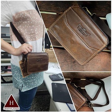 【H-CT】多層皮革拉鍊真皮斜背手機腰包-橫式淺棕(腰間包 側背包 手機包/RR212)