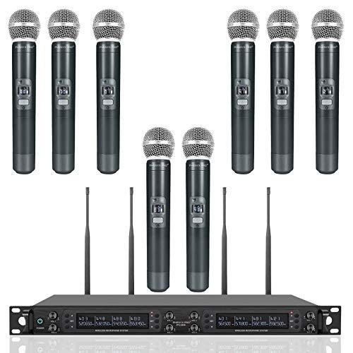 Wireless Microphone System, Phenyx Pro Eight-Channel Cordless Mic Set with Metal Handheld Mics, 8x40 Channels, Auto Scan, Long Distance 328f