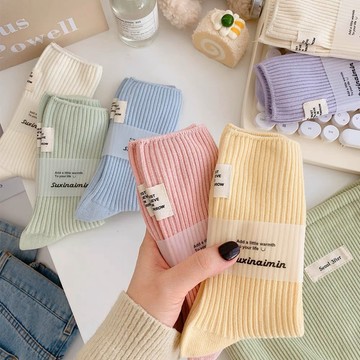 🧦台灣現貨實拍🧦#318馬卡龍色標籤運動中筒襪 運動中筒襪 高筒襪 長襪 女襪 長襪 堆堆襪 襪子 小腿襪 中長襪