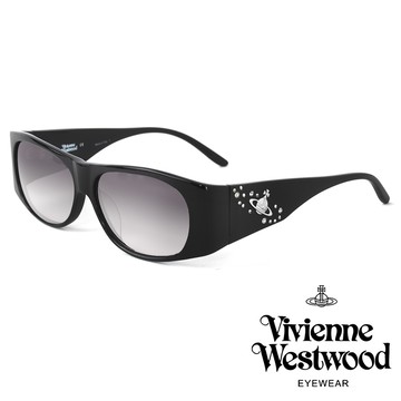 【Vivienne Westwood】漂浮土星水鑽款長方框太陽眼鏡(黑 VW594-06)