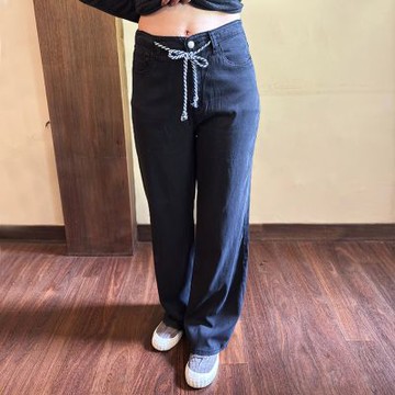 Hana-Mokuba花木馬日系女裝綁帶簡約百搭長褲_黑