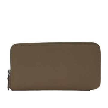 HERMES Epsom 皮革自由之城圖案絲巾ㄇ型長夾(大象灰)