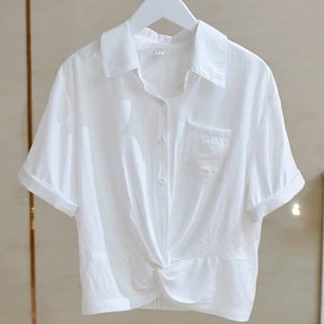 品牌折扣女裝專柜撤柜剪標洋氣白色襯衫女夏雪紡襯衣女設計感小眾