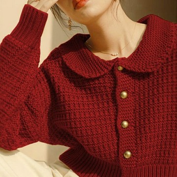 秋冬季小個子設計感針織衫港味復古chic紅色新年戰袍圣誕短款毛衣