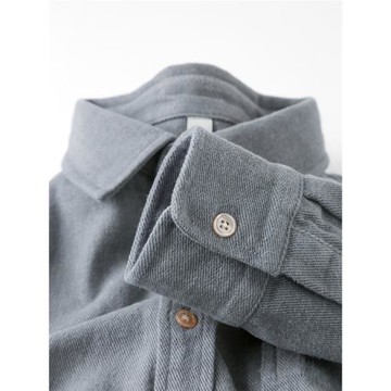 早春格雷系煙灰色復古工裝口袋翻領長袖襯衫男百搭休閑襯衣外套女
