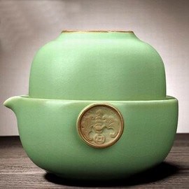 【快客杯-鴻福-一壺一杯/套-壺200ml杯150ml-1套/組】泡茶壺套裝汝窯旅行陶瓷功夫茶具快客杯(包需加購)-7501015