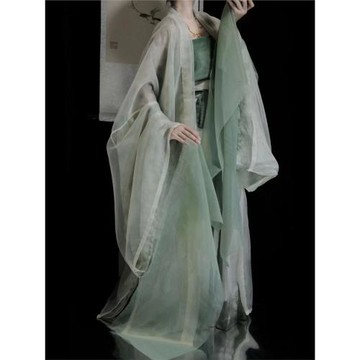 宋制漢服綠色長衫清冷系古裝漢元素日常女裝上班通勤可穿套裝春夏