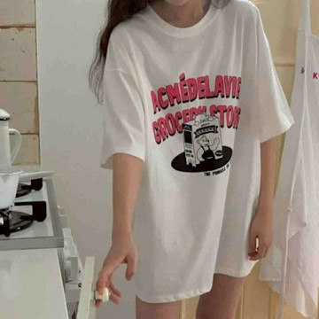 正韓T恤 印花五分袖T恤FIE1075-創翊韓都