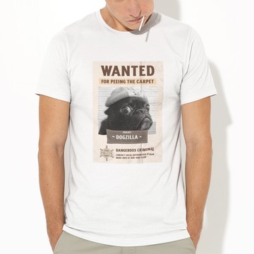 WANTED PUG 中性短袖T恤 白色 快速出貨懸賞巴哥哈巴狗禮物狗動物社團毛小孩法鬥潮T團體服情侶T情侶裝寬鬆
