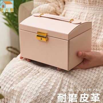 新店充銷量首飾盒歐式大容量多層帶鎖首飾飾品耳墜整理盒耳環耳環項鍊收納盒