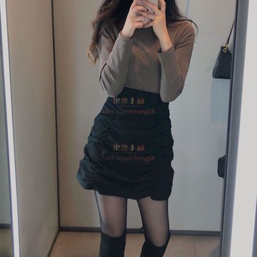 燈芯絨半身裙女高腰皺褶A字裙百搭顯瘦包臀短裙潮時尚百搭秋冬新款