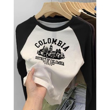 鹽系長袖t恤女短款辣妹上衣服小眾設計感內搭高品質打底衫春秋款