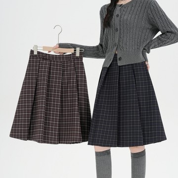 裙子．學院風格紋百摺顯瘦中長裙．白鳥麗子