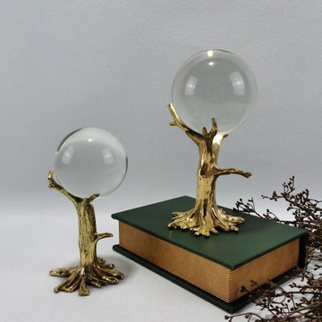簡約現代輕奢銅樹杈支架水晶球擺件居家酒店樣板房展廳裝飾品