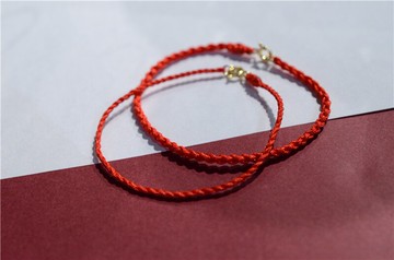 辰跡原創定制本命年極細紅繩金線女超細手工編織14k包金情侶手繩