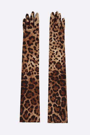 DOLCE & GABBANA leopard print stretch satin long gloves Woman