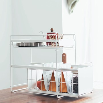 半宅櫥柜鐵藝置物架廚房桌面化妝品雜物筐下水槽抽拉式多層收納籃