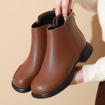 中老年平底防滑紅色女靴子棉鞋