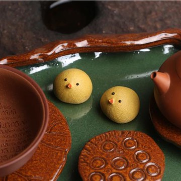 紫砂迷你小雞仔段泥宜興段泥茶寵小擺件可愛實心茶盤擺設黃色卡通
