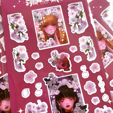 粉色花卉信封貼紙 (SooK) 復古女孩裝飾插畫 哥德放克