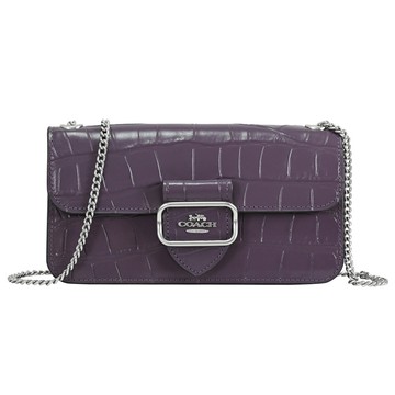 COACH CN380 Morgan 鱷魚紋皮革翻蓋斜背鍊包.深紫