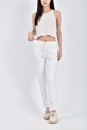 (L) zara丹寧牛仔閃球低腰黑色長褲