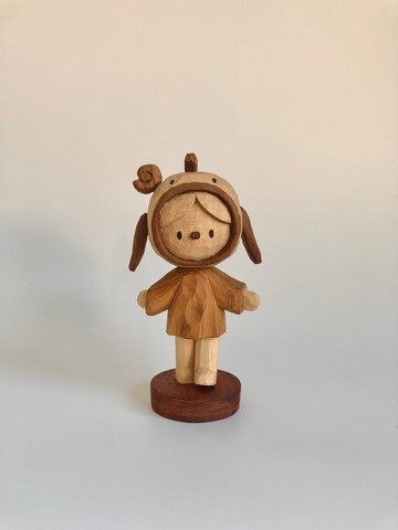 魚帽男孩，木雕，手工製作