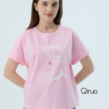 Qiruo 奇若專櫃女裝粉紅色上衣7085A 舒適純棉T桖