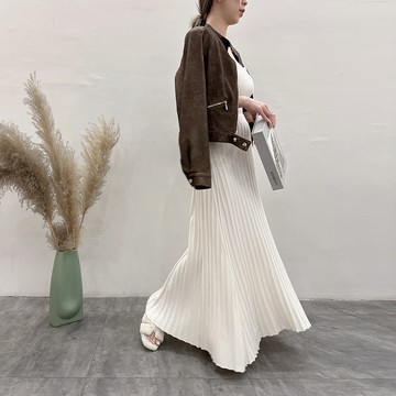 百褶針織魚尾傘裙-白【KT21957】