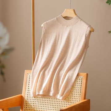 四季恒溫護肩~背心女針織坎肩100純山羊絨68支精紡半高領馬甲薄款