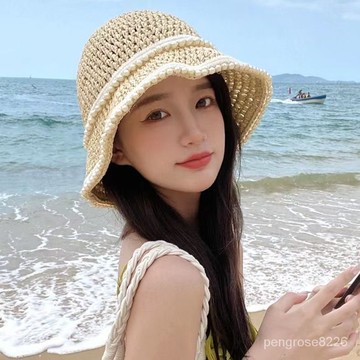 【優選精品】草帽女夏海邊遮陽防曬帽防紫外綫漁夫帽大頭圍度假風ins網紅帽子ins日韓風 UW7E