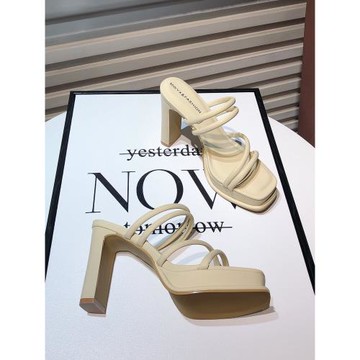 超高跟防水臺仙女風涼拖鞋2025夏新款方頭百搭粗跟小碼拖鞋高級感